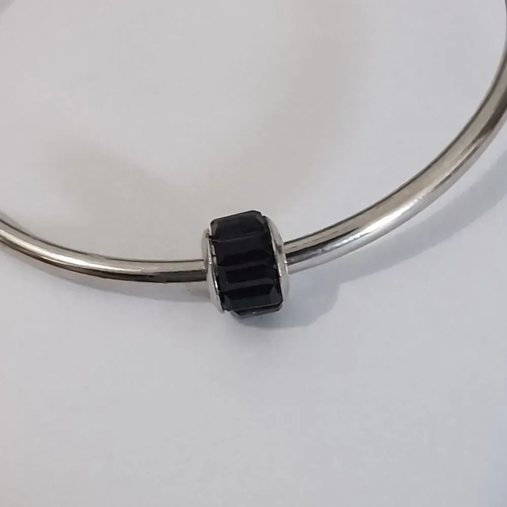 Silver Black Crystal Spacer Charm‎ for Pandora Style Bracelet